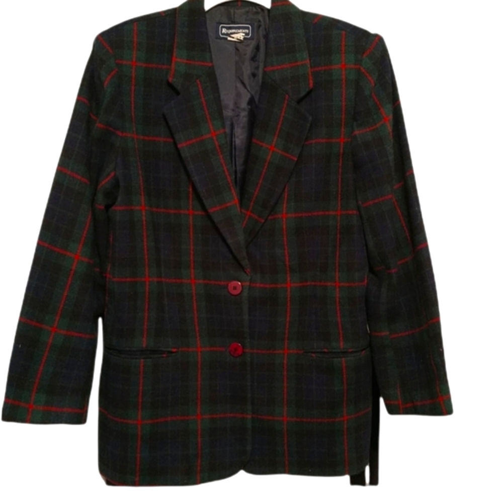 Green Plaid Woolblend Requirements Blazer sz 14